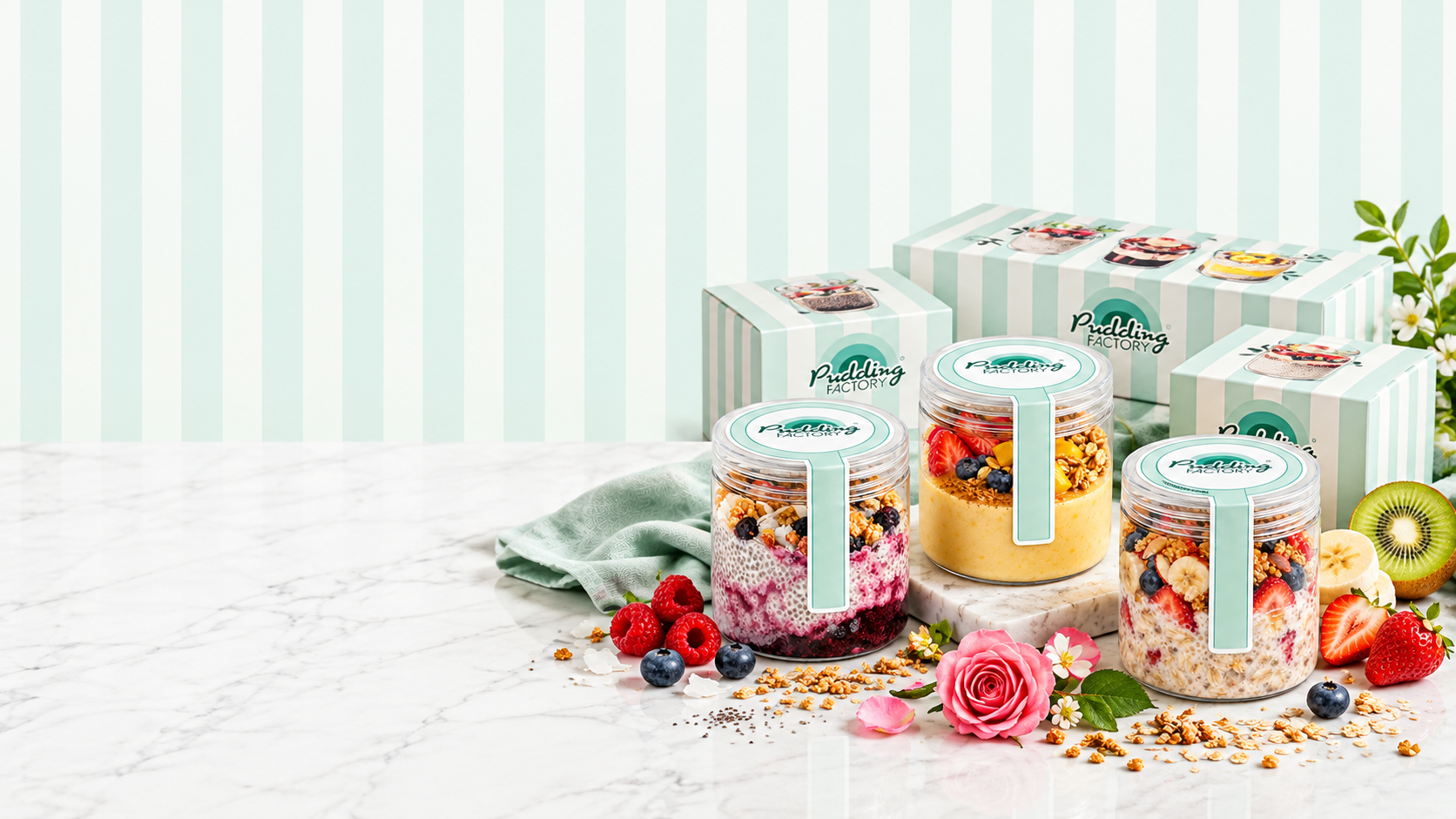 Pudding Factory jars with fresh fruit